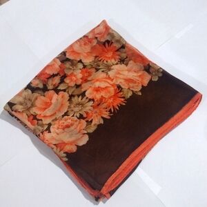 Lightweight 100% Silk Scarf – Women’s Brown Floral Colorful 30x30-Inch Accessory